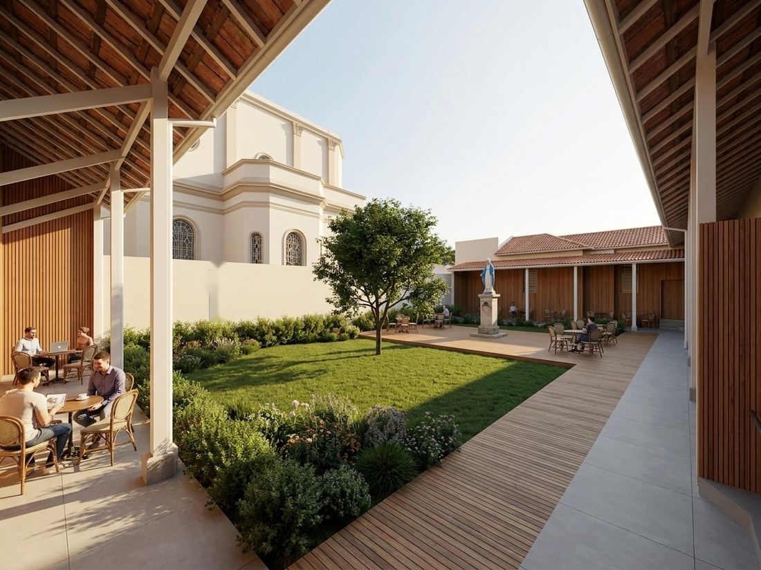 Simulação da varanda estendida em ripado, fechando o claustro.